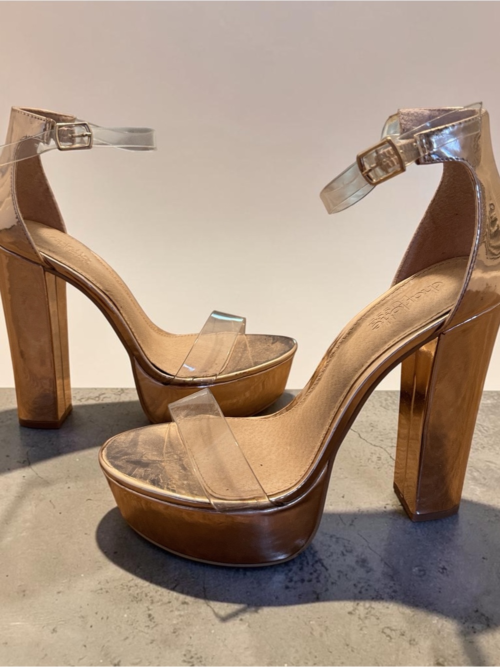 Clear Strap Platform Heels in Rose Gold - Women